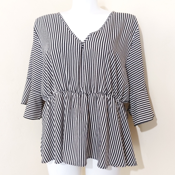 Shein Plus Size 5X Black & White Striped Ruffle Peplum V-Neck Casual Blouse - Picture 12 of 12